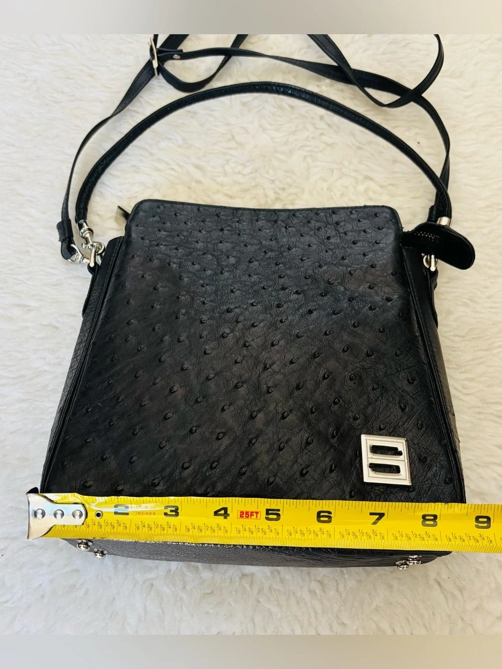 Celencee Genuine Ostrich Black Leather Multifunction Bag